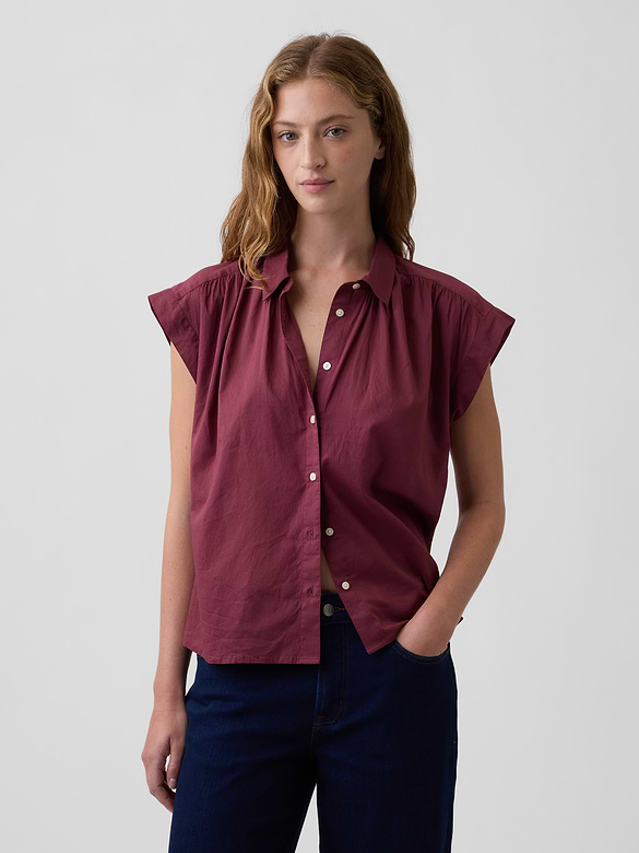 Collared Cap-Sleeve Shirt