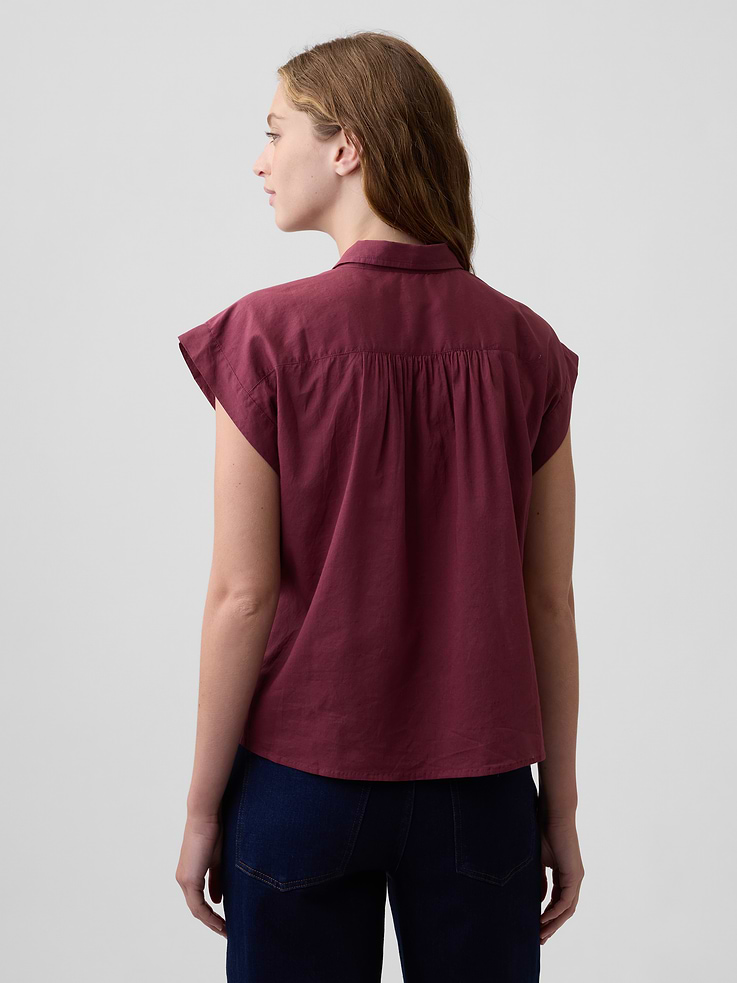 Image 2 of 5, Collared Cap-Sleeve Shirt