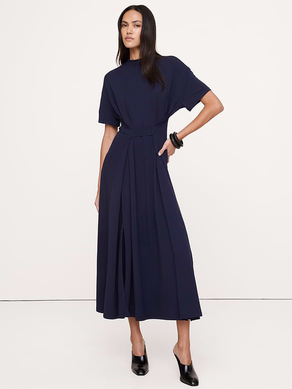 Oversized Stretch-Cotton Tie-Waist Maxi Dress