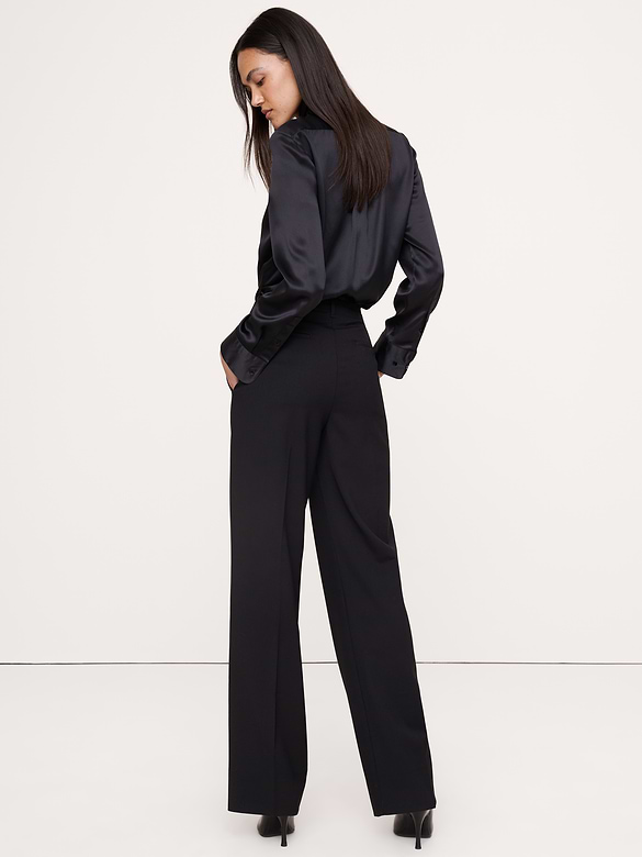 Pantalon droit moderne à taille haute en laine italienne