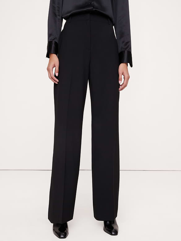 Pantalon droit moderne à taille haute en laine italienne