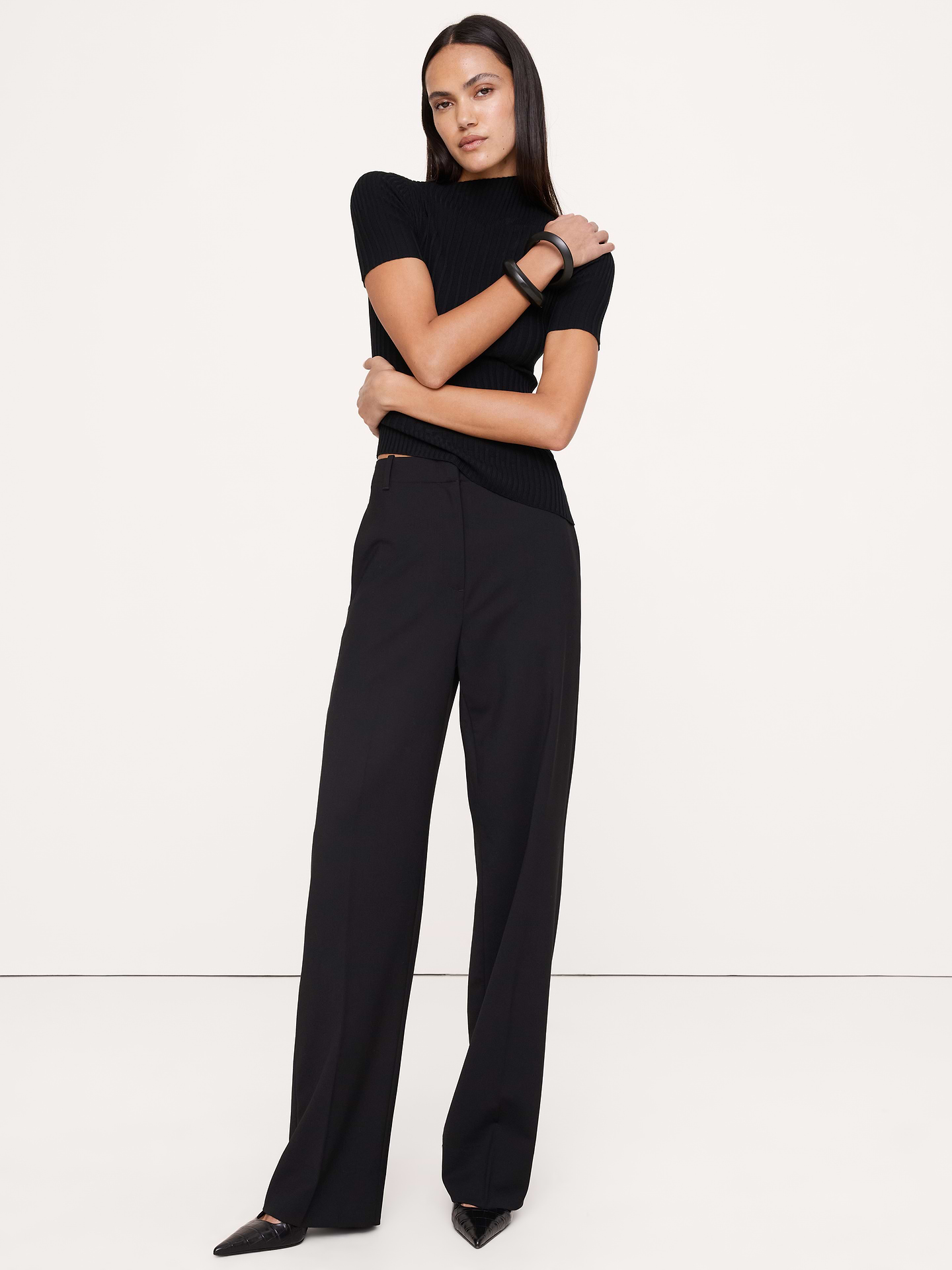 Image number 7 showing, Ultra High-Rise Modern Straight Italian Lightweight Wool Pant