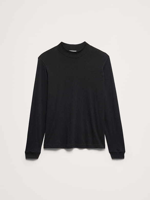 Cotton Jersey Mock-Neck T-Shirt