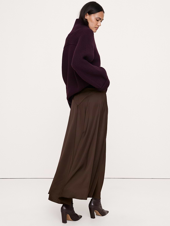 Stretch-Satin Basque-Waist Maxi Skirt