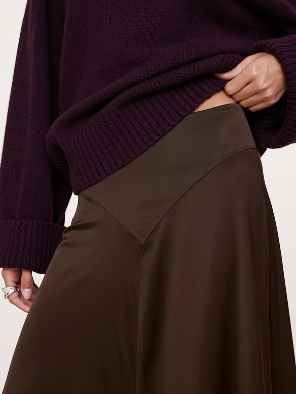 Stretch-Satin Basque-Waist Maxi Skirt