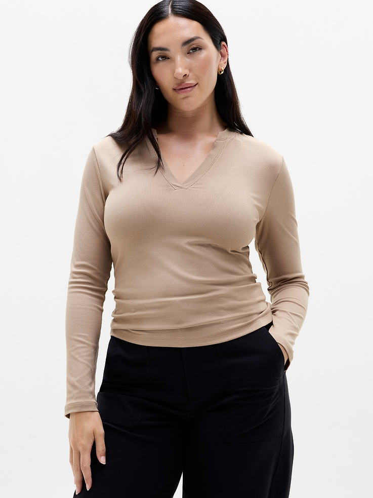Image 1 of 6, FOR: Your workday commute and weekend travels, from meetings to meetups, FEEL: Silky-soft, premium modal with subtle rib texture, FAVE: A wardrobe essential that forever matches your favorite bottoms, Product #1174497