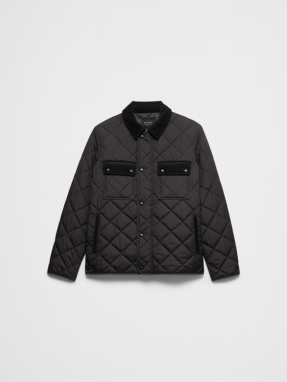 Corduroy-Collar Quilted Jacket