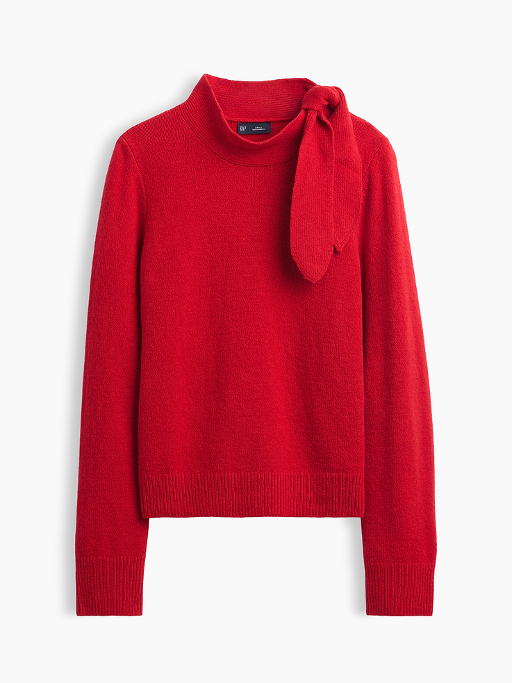 Image number 5 showing, CashSoft Tie-Neck Sweater