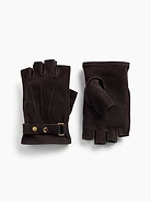 Image 1 of 2, Soft, authentic suede leather fingerless gloves., Buckle detail with snap button closures., Note: This style is prone to crocking or color transfer when wet. Please avoid contact with light-colored fabric or upholstery., Product #913032