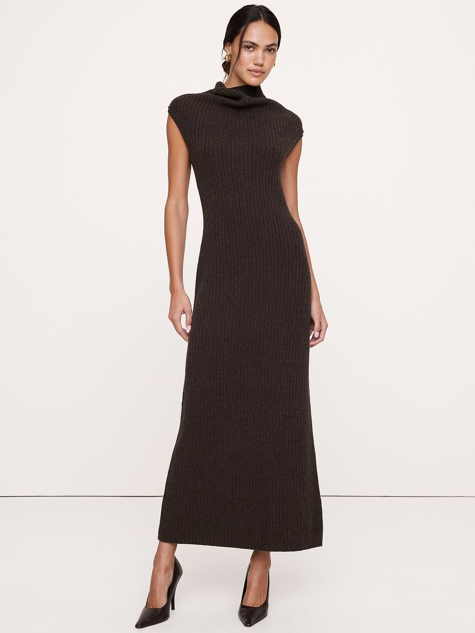 banana republic grey wool dress Merino-Cotton Drape-Neck Midi Sweater cowgirl_bodysuit