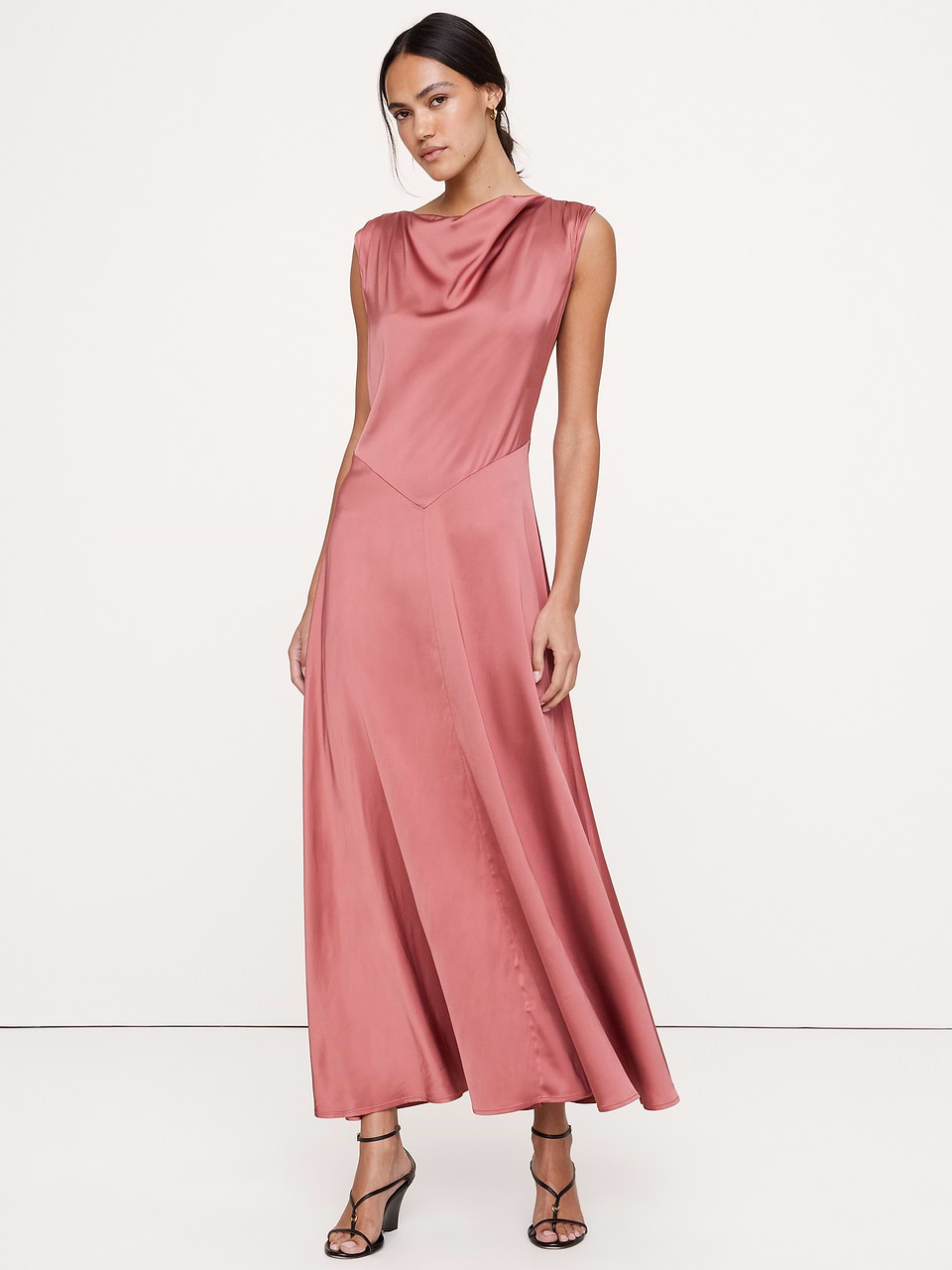 Banana Republic Women's Stretch-Satin Cowl-Neck Maxi Dress Deauville Mauve Size 4