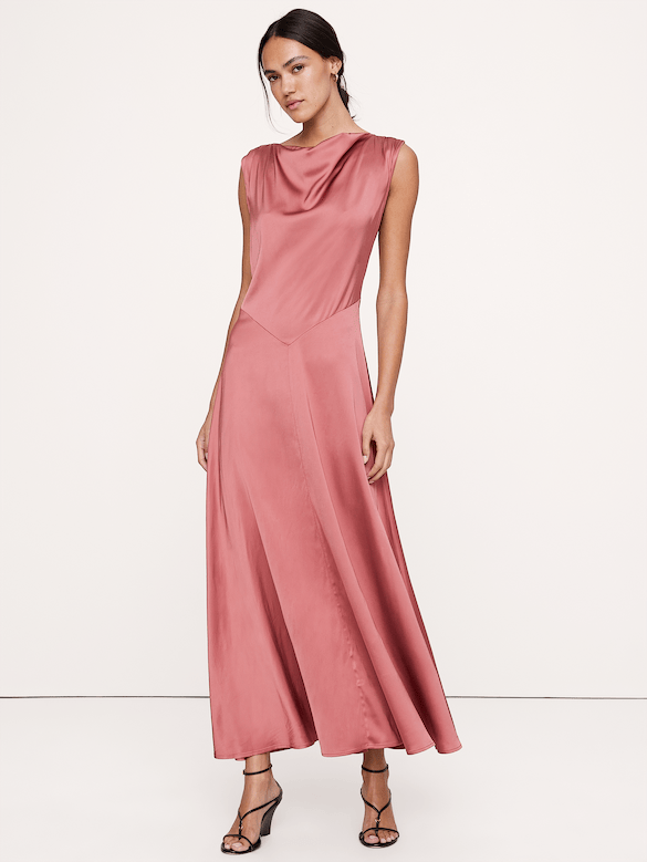 Stretch-Satin Cowl-Neck Maxi Dress