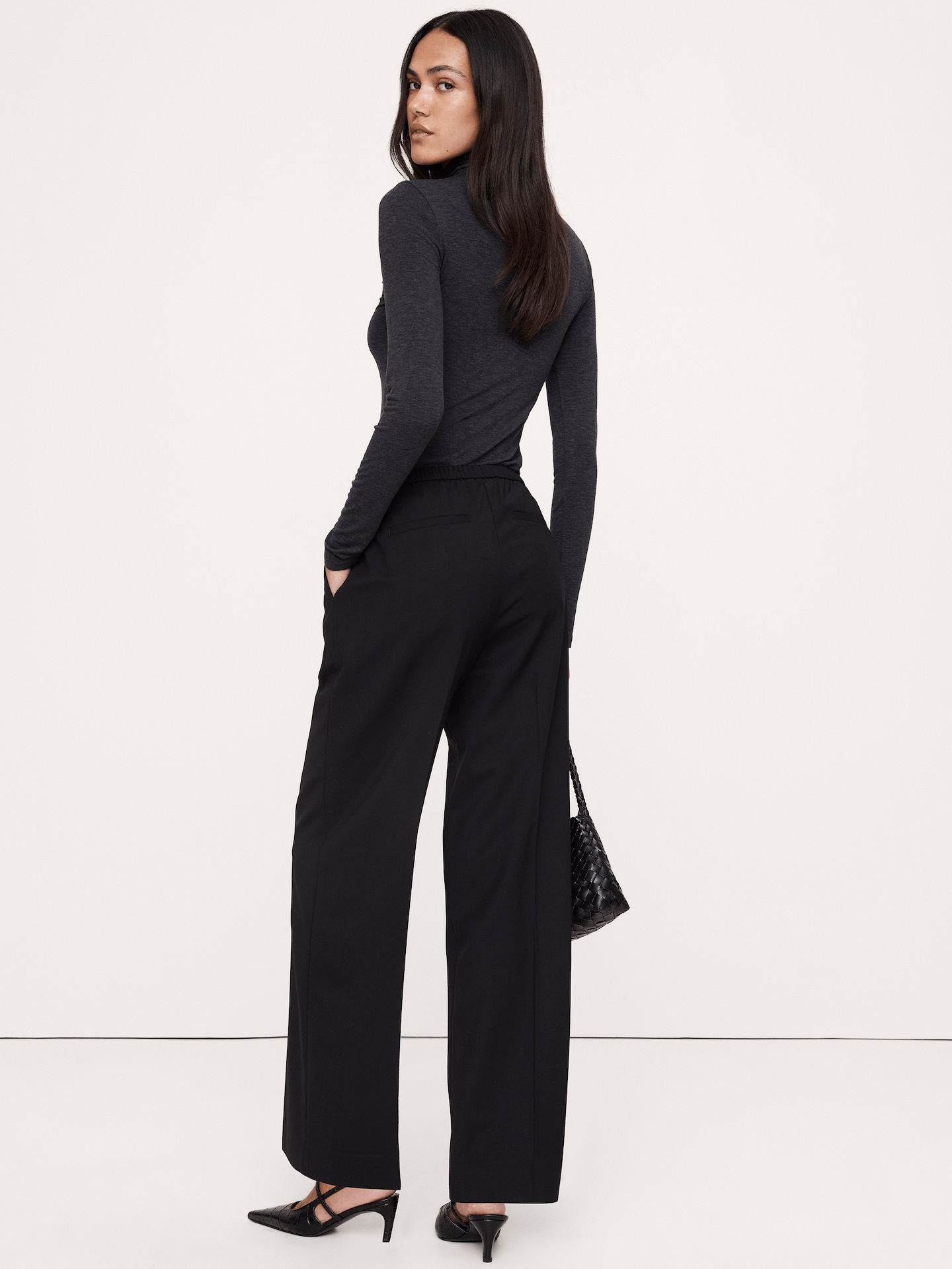 Image 5 of 8, Mid-Rise Wide-Leg Italian Lightweight Wool Pant