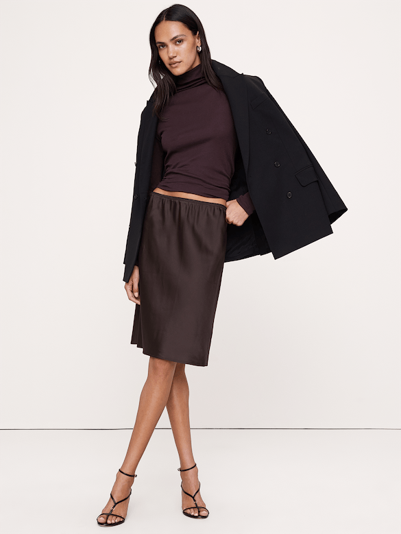 Stretch-Satin Knee-Length Skirt