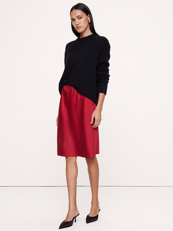 Stretch-Satin Knee-Length Skirt
