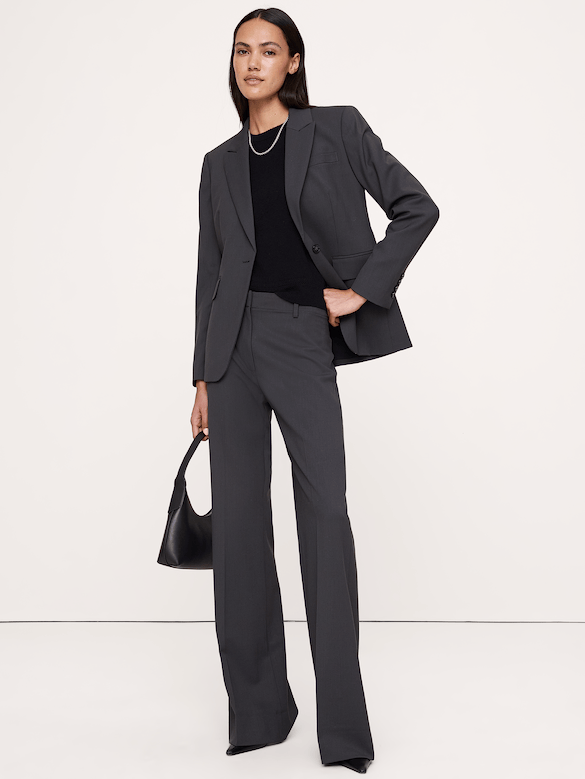 Pantalon évasé à taille haute en laine italienne légère