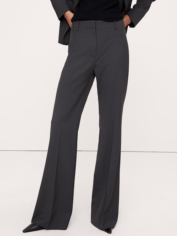 Pantalon évasé à taille haute en laine italienne légère