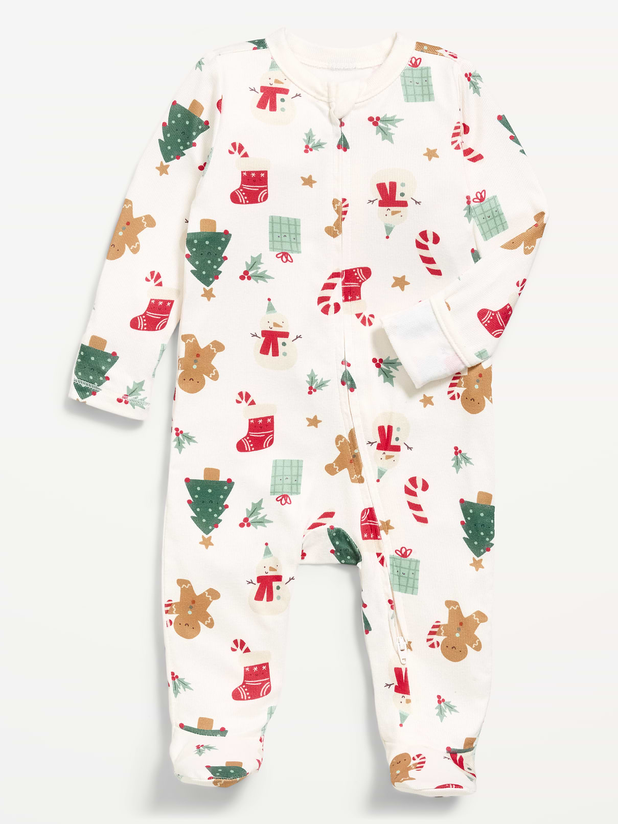 Image 1 of 1, crew neck, long sleeves, fold-over mittens at each sleeve, full-length reversible zipper, sewn-in feet, allover print, Product #1181801