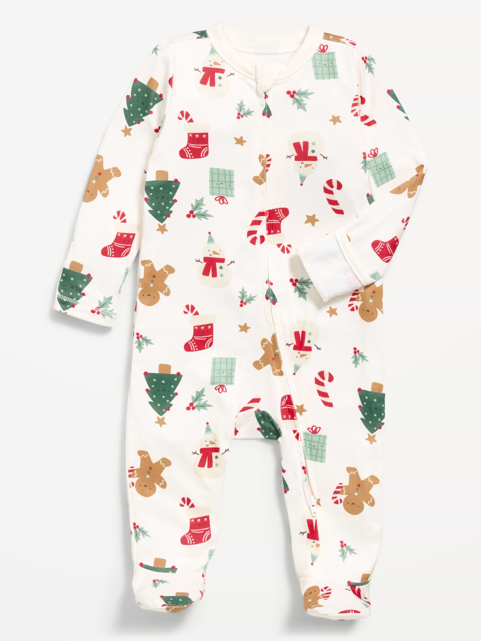 Image 1 of 1, crew neck, long sleeves, fold-over mittens at each sleeve, full-length reversible zipper, sewn-in feet, allover print, Product #1181801