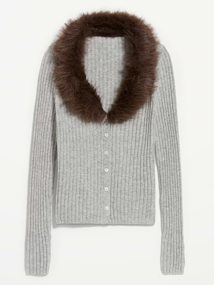 Image 4 of 6, SoSoft Faux-Fur Collar Cardigan