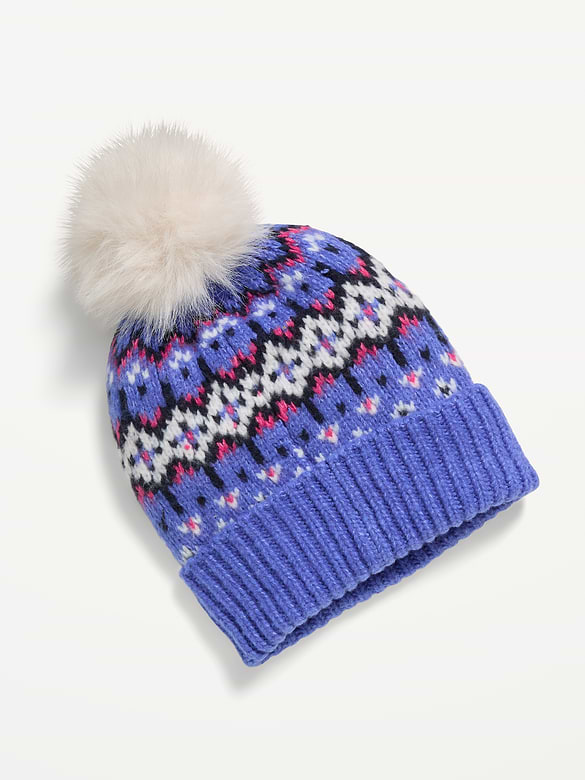 Fair Isle Pom-Pom Beanie for Women