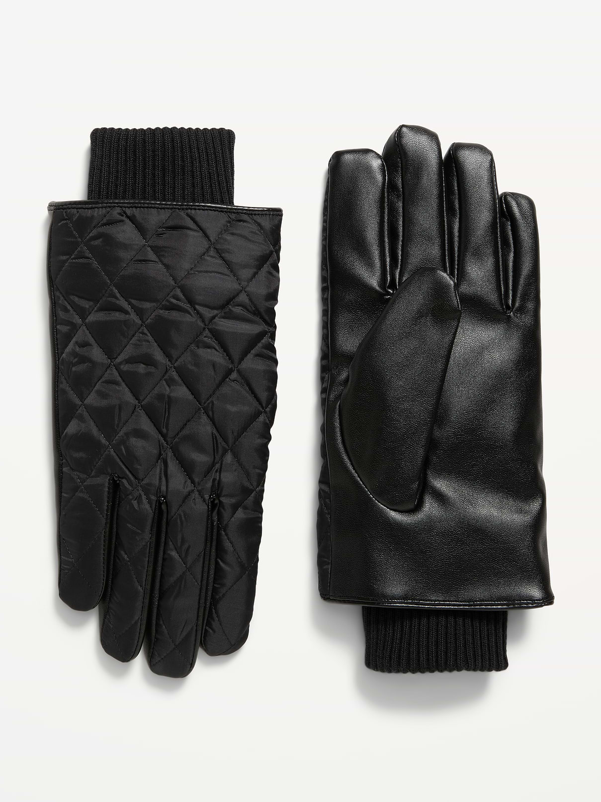 Quilted Faux-Leather Gloves for Men