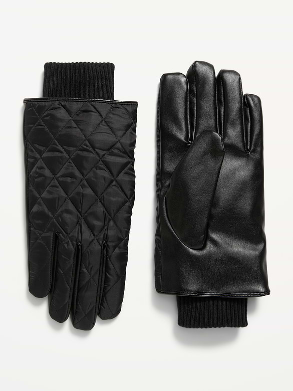 Quilted Faux-Leather Gloves for Men