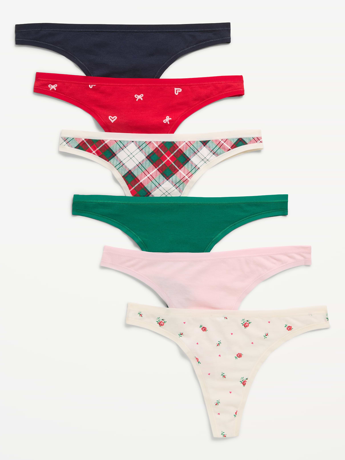 Image 1 of 3, pack includes 6 pairs of thong underwear in different colors and prints, elasticized waistband, elasticized leg opening, Product #684593