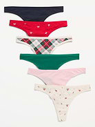 Image 1 of 3, pack includes 6 pairs of thong underwear in different colors and prints, elasticized waistband, elasticized leg opening, Product #684593