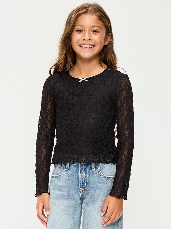 Fitted Long-Sleeve Lace Top for Girls