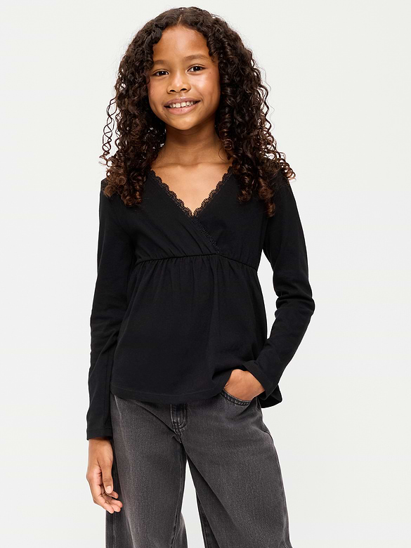 Long-Sleeve Faux-Wrap Top for Girls