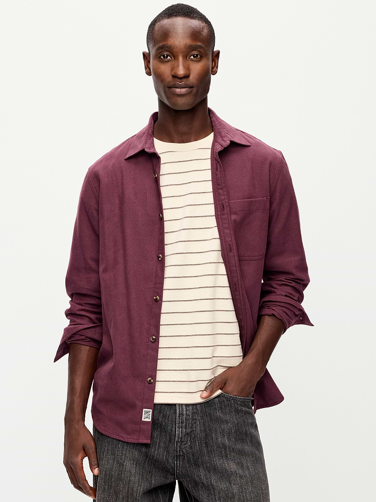 Image 3 of 4, Relaxed Long-Sleeve Flannel Pocket Shirt