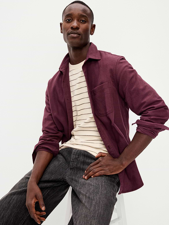 Relaxed Long-Sleeve Flannel Pocket Shirt