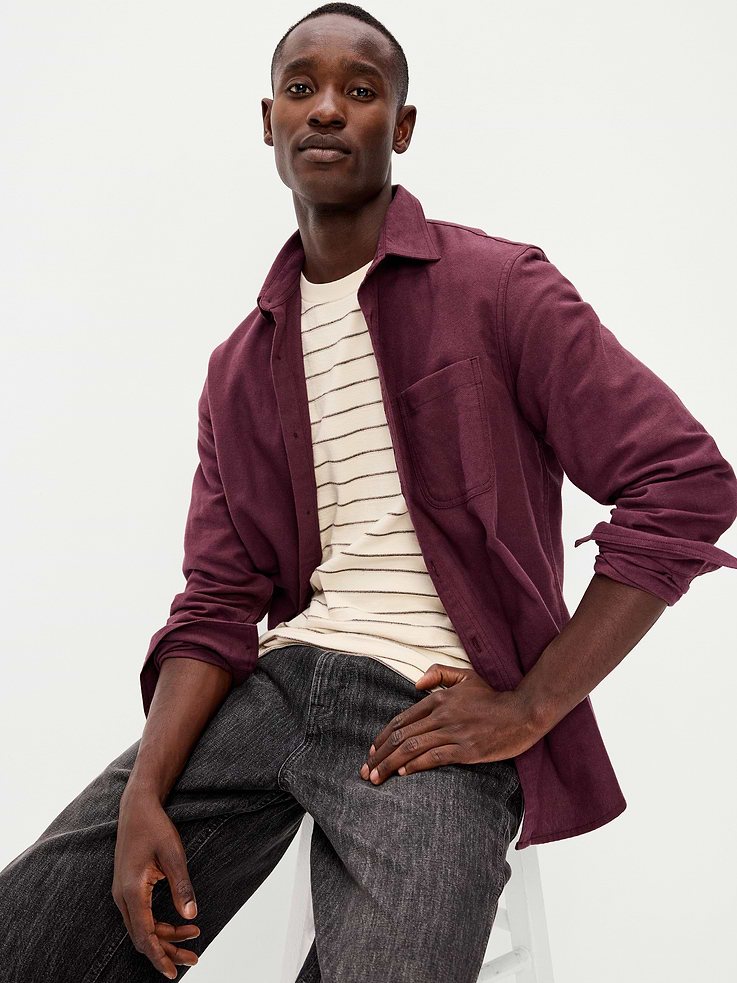 Image 1 of 4, spread collar, long sleeves with buttoned cuffs, full-button front, chest pocket, Product #907485