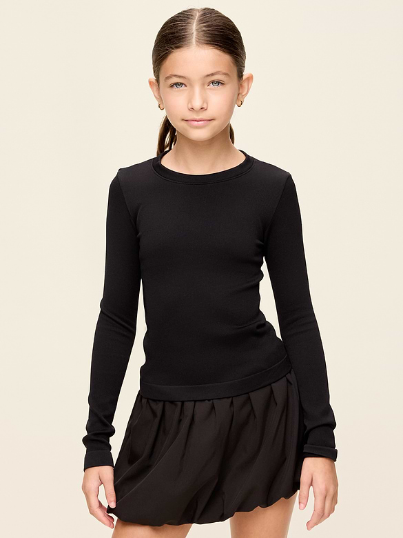 Fitted Long-Sleeve Seamless Ribbed Performance Top for Girls