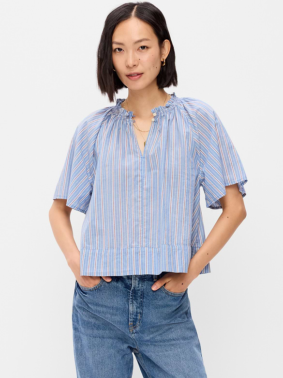 Loose Short-Sleeve Striped Top