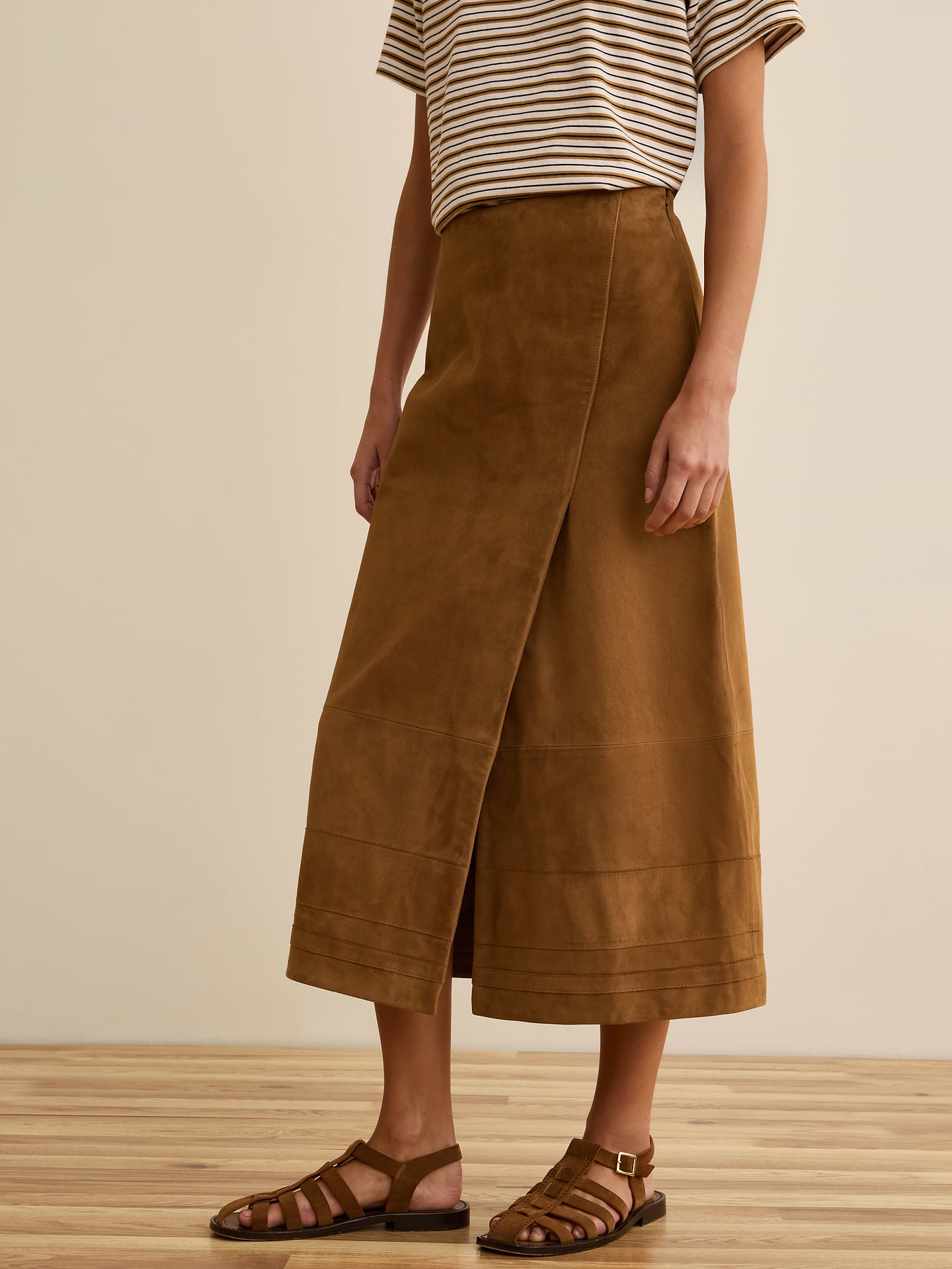 Image number 4 showing, Banana Republic x La Ligne | The Suede Wrap Midi Skirt