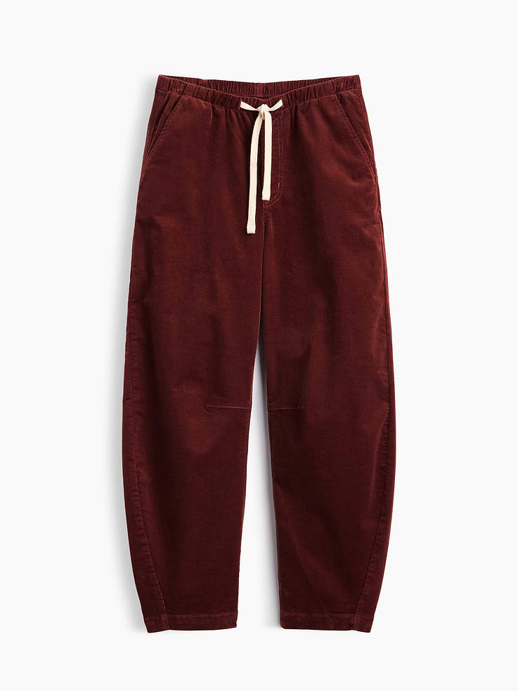 Image 7 of 7, Mid Rise Pull-On Barrel Corduroy Pants