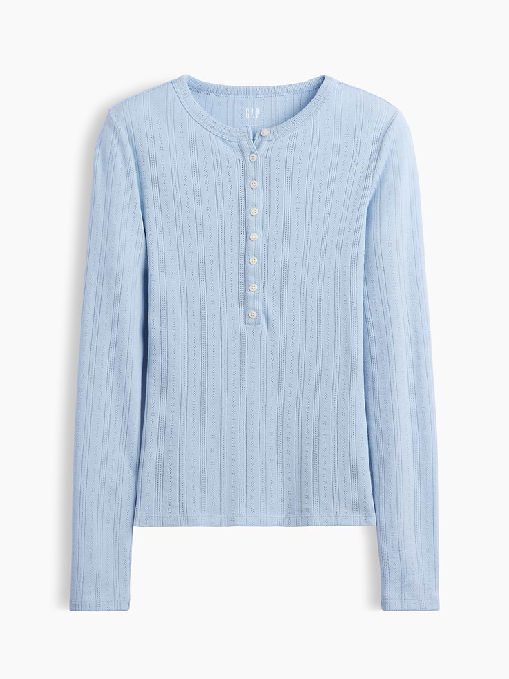 Image 5 of 5, Pointelle Henley T-Shirt