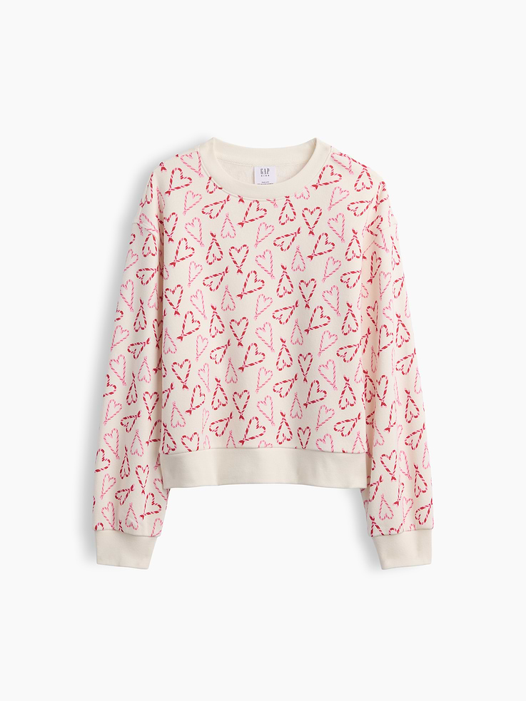 Image 1 of 3, This product is made with/contains 23% recycled polyester. Compared to virgin materials, using recycled materials helps reduce resource use and waste., Soft, comfy fleece., Dropped shoulder, long sleeves with banded cuffs., Crewneck., Select styles have graphic at front., Banded wedge hem., Product #1187016