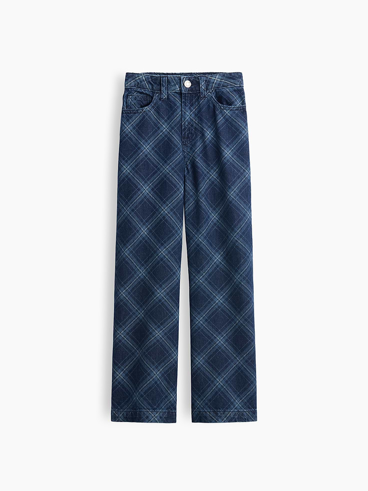 Image number 1 showing, Kids High Rise Wide-Leg Plaid Jeans