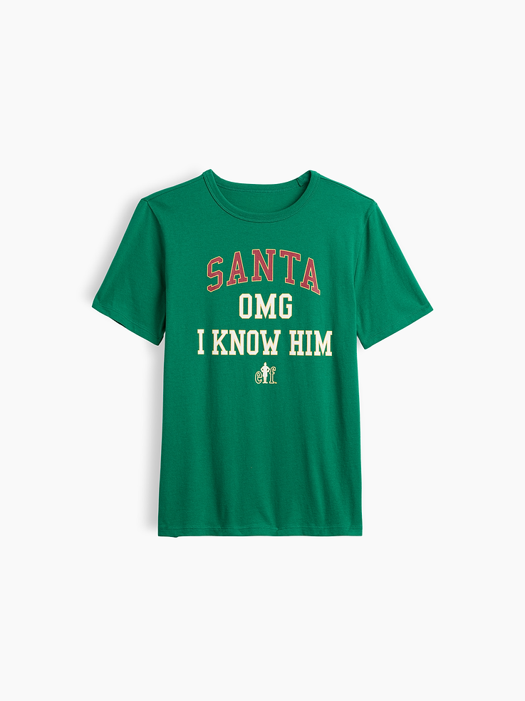 Image 1 of 3, Soft jersey knit., Short sleeves., Crewneck., Buddy the Elf graphic at front., This product was made in a factory that invests in gender equity and women’s empowerment through RISE. Learn more at, Product #1185801