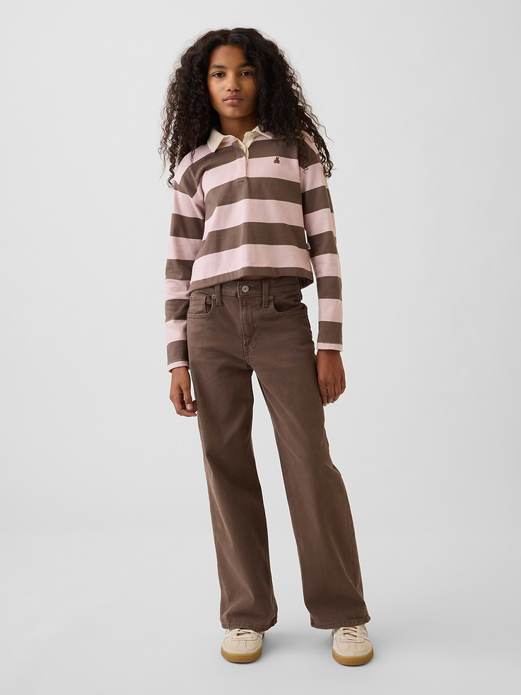 Image number 1 showing, Kids Low Rise Stride Bow Pocket Wide-Leg Jeans