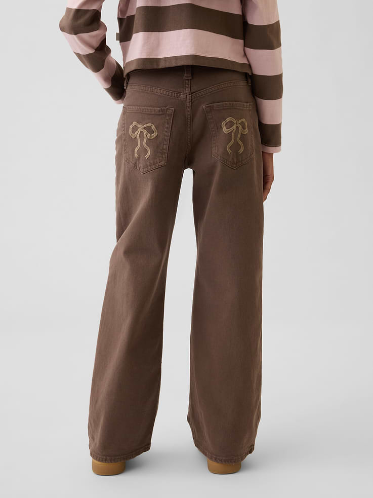 Image number 4 showing, Kids Low Rise Stride Bow Pocket Wide-Leg Jeans