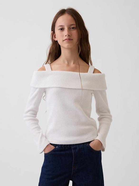 Kids Off-Shoulder Rib Sweater Top