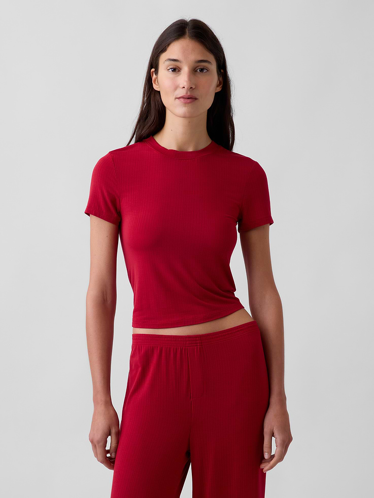 L'image numéro 1 présente T-shirt de pyjama côtelé en modal PureDouceur