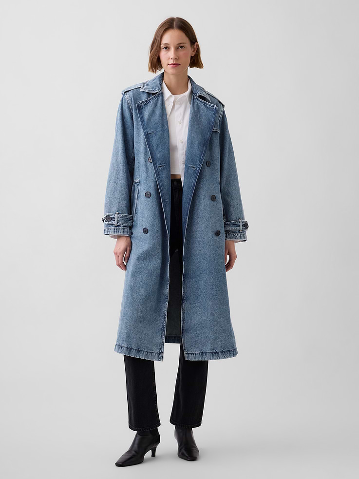 L'image numéro 1 présente Trench emblématique très long en denim