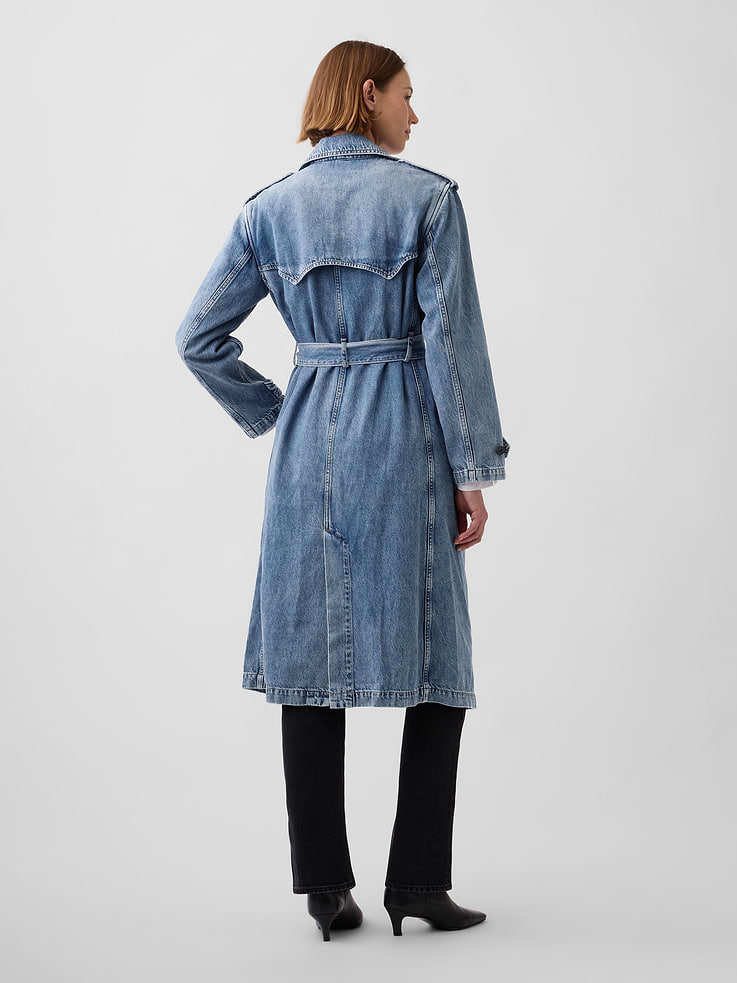 L'image numéro 3 présente Trench emblématique très long en denim