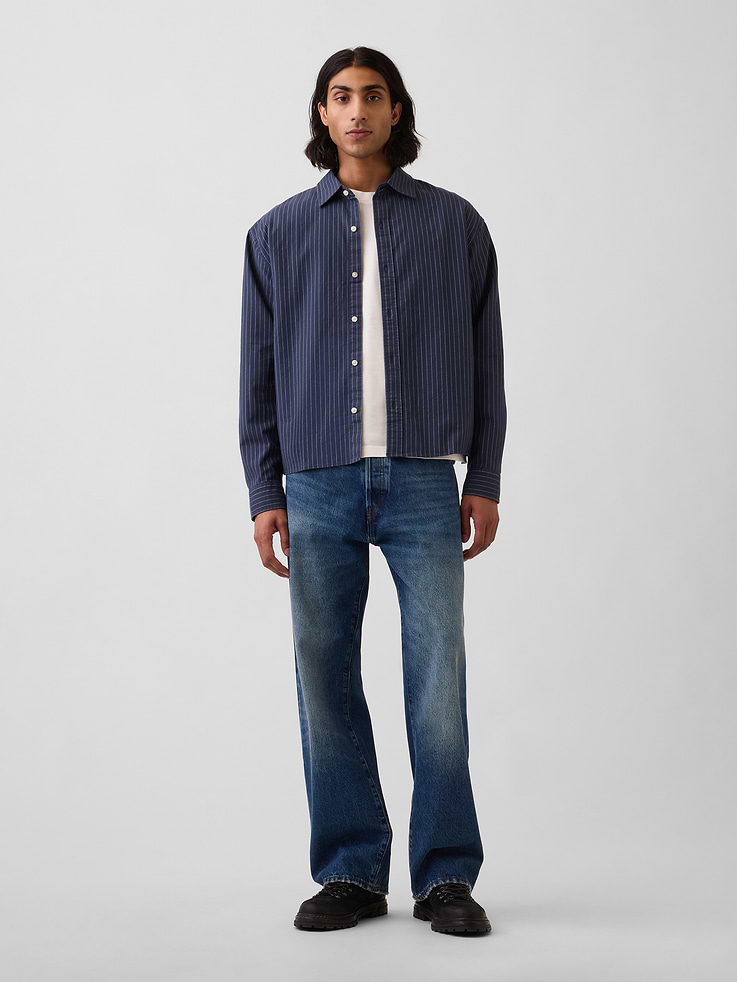 Image 2 de 5, Chemise oxford courte décontractée à ourlet droit