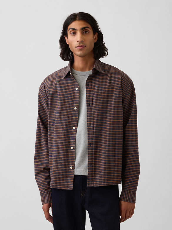 Relaxed Crop Straight-Hem Oxford Shirt